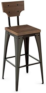 Amisco Station Metal Bar Stool in Semi-transparent Gun Metal Finish and Medium Brown Distressed Wood