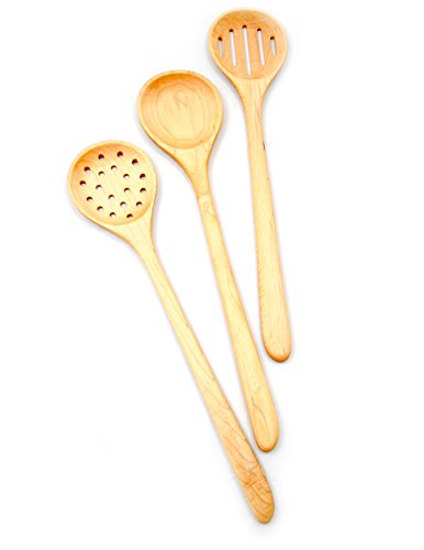 American Made Hard Maple Wood Long-Handled Cooking/Mixing/Stirring Spoons, 15", Set of 3
