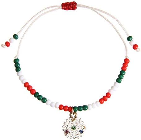 Uzinb Cute Drop Oil Christmas Pendant Bracelet Xmas Decor Home Happy New Year Party Ornaments Women Hand-Woven Bangle
