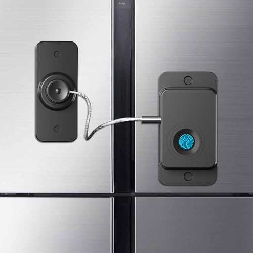 Uniiking® Fingerprint Fridge Lock, Refrigerator Lock with Fingerprint, for Fridge, Cabinet Locks, Drawers, Dishwasher, Toilet and Cabinet Locks Baby Proofing, Adhesive No Drilling (Black)