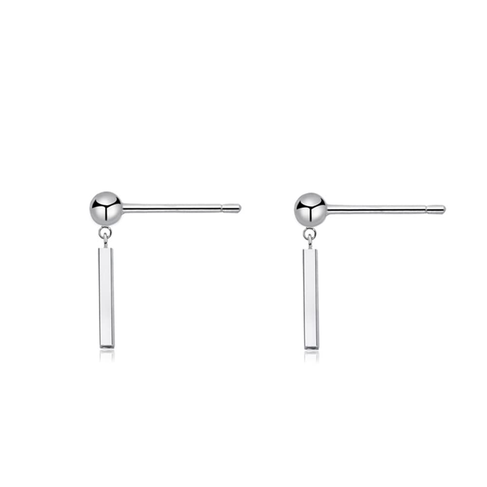 Minimalist Bar Dangle Stud Earrings Sterling Silver for Women Girls Simple Chic Statement Ball Ear Studs Post Piercing Earring Cute Jewelry Gifts