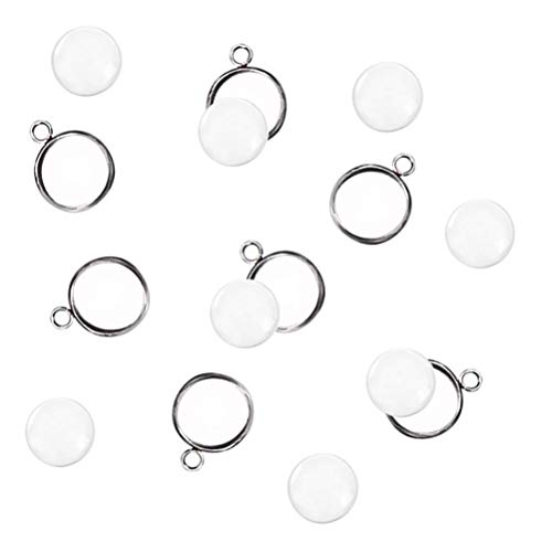 Blank Pendant Trays Transparent Glass Cabochon Settings Stainless Steel Charms for Photo Craft Jewelry Making Round Shaped 12mm 50pcs