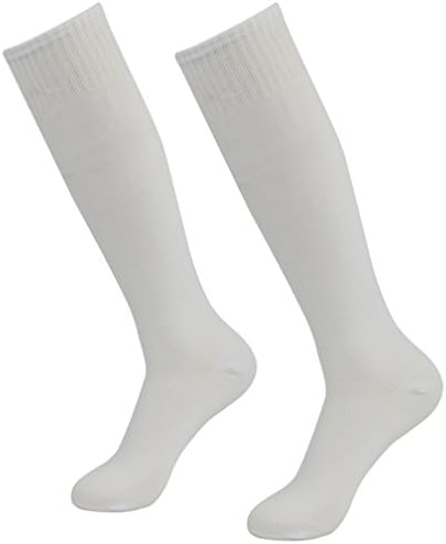 Mens Soccer Socks,Feelingway Unisex Knee High Rubgy Baseball Sports Socks 2 Pairs White