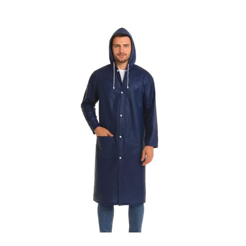 Capa de Chuva Cor Azul Adulto Unissex Com Bolso e Capuz Ajustável Cobre Toda Cabeça Tamanho G Longo Masculino e Feminino Reforçada