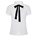 XWDA Women's Chiffon Peter Pan Collar Short Long Sleeve Bowknot Button Shirt Blouse