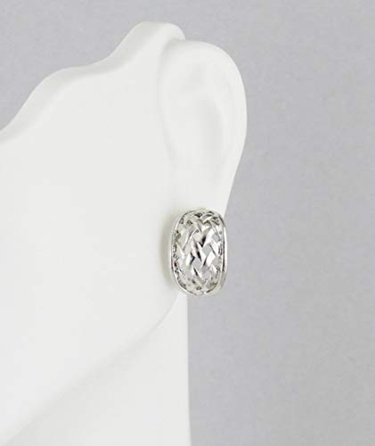 Silver basketweave pattern half hoop huggie stud post dangle earrings 9/16 tall