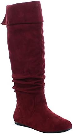 Da Viccino TOP-01 Women's Slouch Side Zipper Flat Fold Cuff Knee High Boots