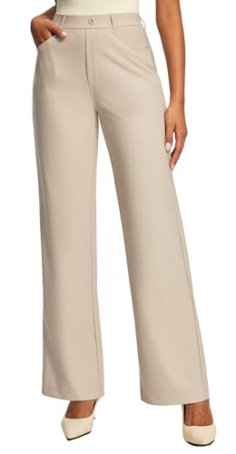 Ewedoos Dress Pants Women Wide Leg Stretchy Work Pants High Waisted Pull On Business Casual Outfits Trendy Office Trousers Khaki at Amazon
