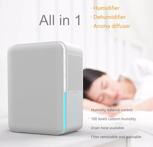 DINZAN 3 In 1 Humidifier Dehumidifier Combo With Air Filtration, Humidifiers Dehumidifier For Home Bedroom With Drain Hose Humidity and Temperature Display,5 Modes,7 Color LED Lights,Timer Set