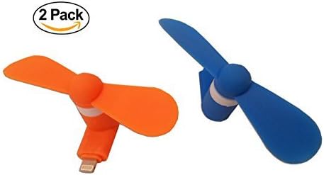 2 pack 8-pin Mobile Cell Phone Fan Portable Rotating Fan for Apple iPhone 6S / 6S Plus / iPhone 6 / 6 Plus / iPhone SE / 5S (Blue &amp; Orange)