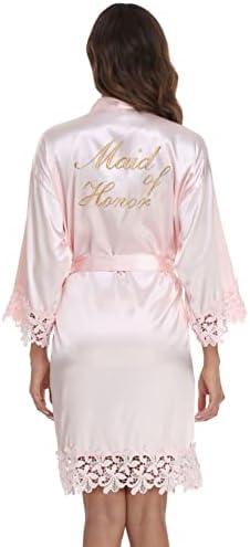 UrHot Women's Bride Bridesmaid Robe with Lace Trim Wedding Party