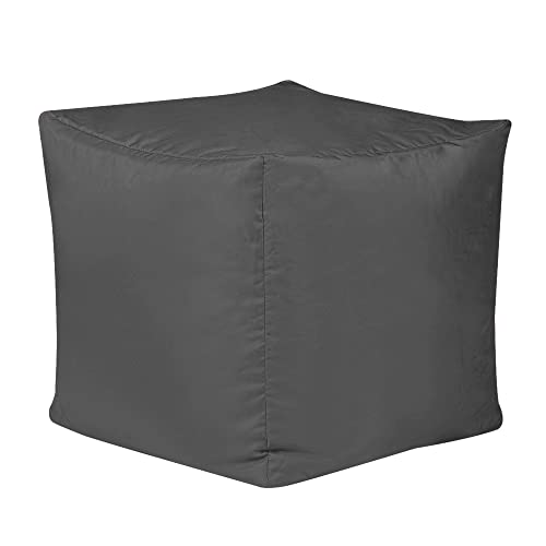 Bean Bag Bazaar Cube Bean Bag, Charcoal Grey, Indoor Outdoor Water-Resistant Pouffe Footstool with Filling Included, Lounge, Garden