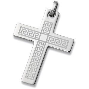 Stainless Steel Greek Key Pattern Cross. 