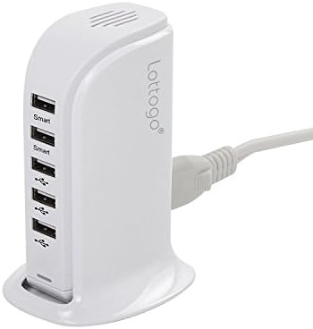 Lottogo USB Charger 5-Port 30W Desktop Charging Station with Smart IC Technology for Tablet ,iPad,iPhone and Android (30W-White)