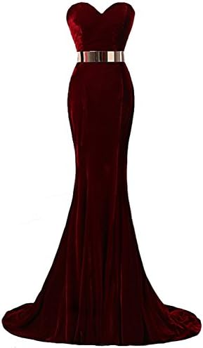 YSFS Women's Velvet With Belt Long Evening Dress Prom Gown Wine Red US14