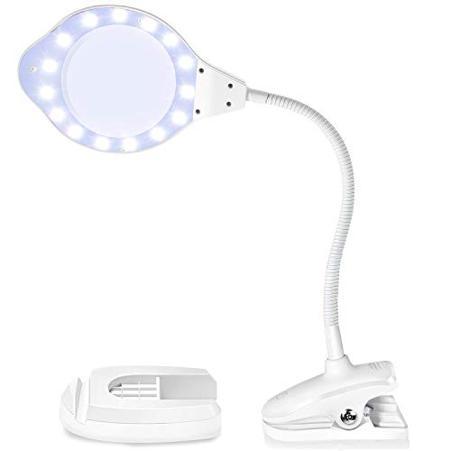 Joypea Magnifying Glass Lamp,2X-4X Magnifier LED Light with Clip and Flexible Neck,Magnifying Lamp USB Powered,Perfect for Reading,Hobbies,Task Crafts or Workbench- White