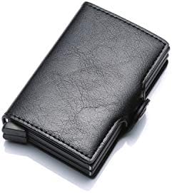 Twin Metal Card Holder Rfid Blocking Leather Business Id Credit Cardholder Men Thin Double Aluminium Case Wallet Mini Purse,Black