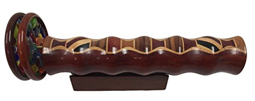 N & J Kaleidoscope in Solid Teak Wood, Inlaid Padauk, Jalneem and Ebony, 9 Inche Barrel, Solid Wood Double Jeweled Wheels