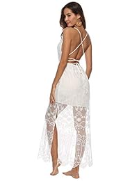 SUNJIN ARCO Vestido de mameluco con cuello en V y espalda descubierta con cuello en V de malla larga para mujer