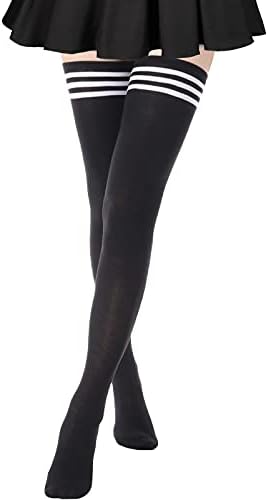 Kiiwah 2 Pares Calcetines Largos Mujer Rodilla, Rayas Calcetines Hasta la Rodilla Suave y Cómodo Calcetines por Encima de la Rodilla Calcetines Altos para Uso Diario, Cosplay