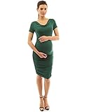 PattyBoutik Mama Cowl Neck Short Sleeve Maternity Dress (Dark Green S)