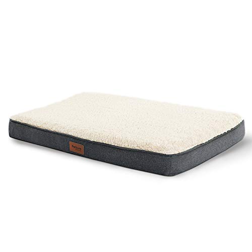 Petsure Orthopedic Dog Bed (M, 30"x20"x3") for Small, Medium Pets Up to 50 lbs - Foam Dog Bed Mattress with Plush Sherpa Top - Washable Cover - Grey