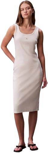 Calvin Klein Damen Sl Baby Rib Woven Label Square N Lv047f257g Kleider, Grey (BA01 Grey Heather), L