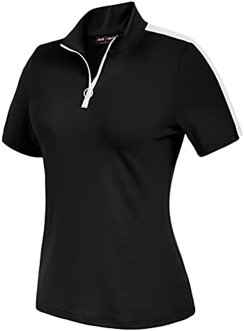 JACK SMITH Womens Short Sleeve Golf Shirt Moisture Wicking Sport Polo Shirt Zip Up Sun Protection Athletic Tops S-XXL