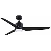 Fanimation TriAire Custom 3 Blade Ceiling Fan 12.92 Inch X 56 Inch Wide with Black Finish and Black Blades, LED Light Kit