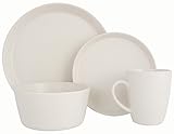 Melange Stoneware 16-Piece Dinnerware Set (Moderno White) | Service for 4| Microwave, Dishwasher & Oven Safe | Dinner Plate, Salad Plate, Soup Bowl & Mug (4 Each)