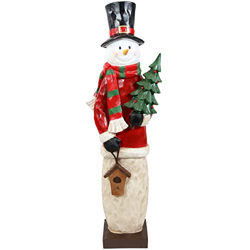 Sunnydaze Indoor and Outdoor Snowman Statue in Sweater Holding