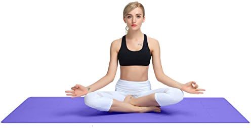 PosePlix Yoga Mat 72×31×1/4 Nonslip Surface Body Alignment Lines SGS Certified TPE Material Anti-Tear Exercise Non-Toxic Odorless with Carrying Rope (Violet)