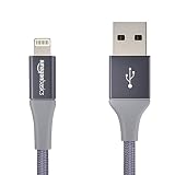 AmazonBasics Double Braided Nylon Lightning to USB A Cable, Advanced Collection - MFi Certified iPhone Charger - Dark Grey, 4-Inch