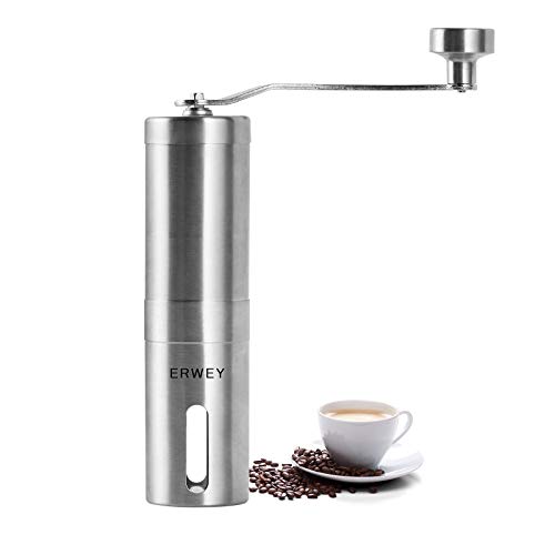 ERWEY Kaffeemühle Manuell mit Keramikmahlwerk Kaffeemühle Hand Handkaffeemühle aus Edelstahl Espressomühle mit…