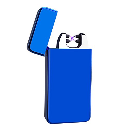 World Backyard Dual Arc Lighter USB Rechargeable Windproof Cigarettes Electric Lighter Bright Blue