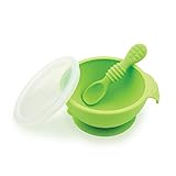 Bumkins Suction Silicone Baby Feeding Set, Bowl, Lid, Spoon, BPA-Free, First Feeding, Baby Led Weaning - Green