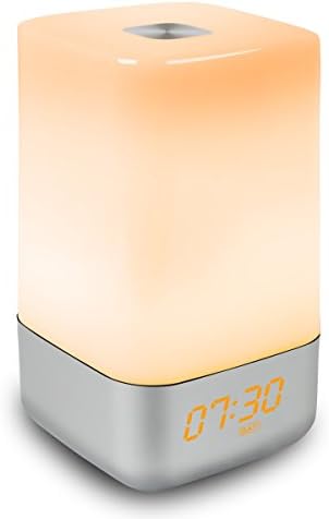 Wake Up Light Beside Lamp, Hompie Upgraded Touch Control Night Light Sunrise Simulation Alarm Clock with 3 Brightness Modes, 5 Natural Sounds, 256 RGB Colors, Ideal for Bedroom, Nursery-No Adapter