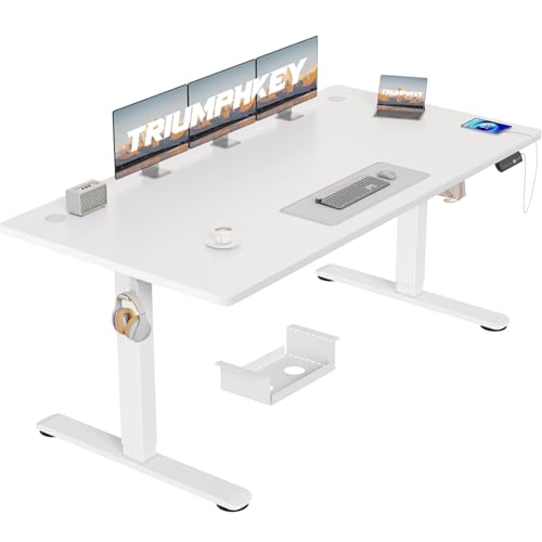 TRIUMPHKEY Höhenverstellbarer Schreibtisch 160x80, 18mm Tischplatte & USB-A