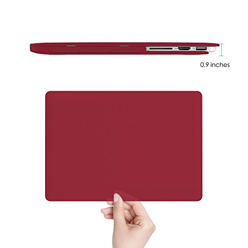 iBenzer Basic Soft-Touch Series Plastic Hard Case, Keyboard Cover, Screen Protector for Apple Previous Generation MacBook Pro 13-inch 13'' with Retina Display A1425/1502, Wine Red