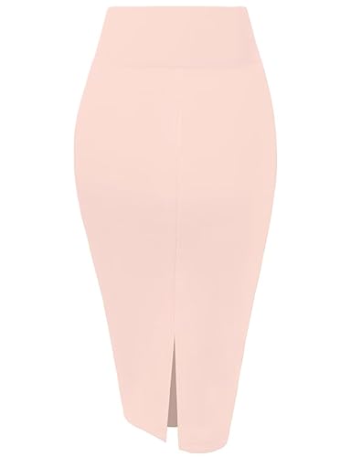 Hybrid Company Women's Premium Nylon Ponte Stretch High Waist Pencil Suit  Skirt Below Knee KSK45002 1073T Pe
