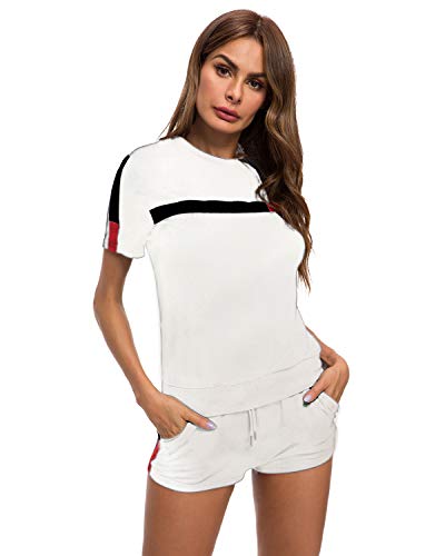 TOP-MAX Women's 2 PCS Tracksuit Round Neck Long Sleeve Top Stripe Long Pants Jumpsuit Outfits Set for Sport - Thumbnail 4