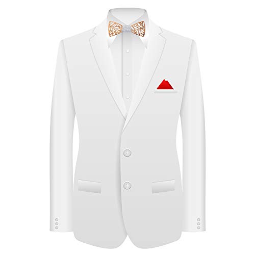 Amzchoice Classic Handmade Mens Wood Bow Tie with Matching Pocket Square Men's Cufflinks Lapel Flower Set (C3), Large - Thumbnail 6