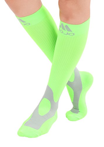 Mojo XXL Neon Green Compression Socks for Men &Women 20-30mmHg - Breathable Coolmax Blend and Soft Easy to get on Materials. Medical Grade Graduated Support Socks â€“Size 2XL-Great for Varicose Veins