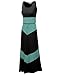 Awesome21 Color Block Striped Good Strech Waist String Maxi Dresses Black Mint Size M