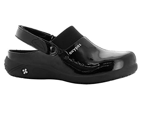 black leather nursing clogs