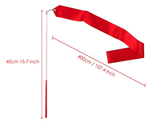 ACE SELECT Dance Ribbons with Wands 4m Rhythmic Gymnastics Ribbon Dance Streamer for Kids Baton Twirling - Red