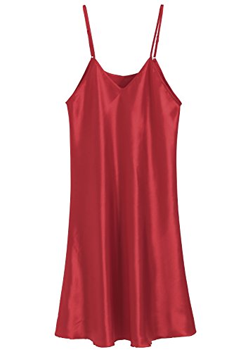 Latuza Women's Satin Nightgown Short Camisole Chemise, Wine Red, Small