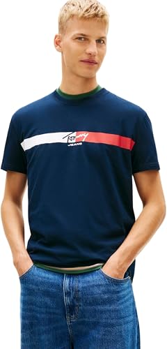 Camiseta de Manga Corta Hombre Signature Stripe de algodón, Azul (Dark Night Navy), S