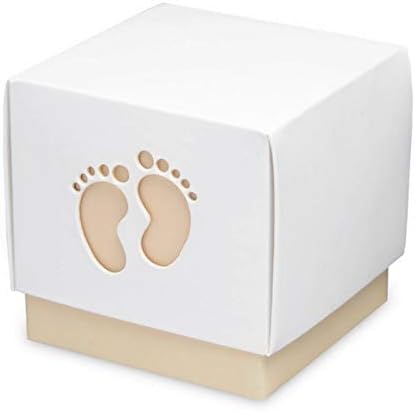 Pack of 10 Square Favor Boxes, Cardboard, White Base and Cafe Au Lait, with Lid 6x6x6 cm