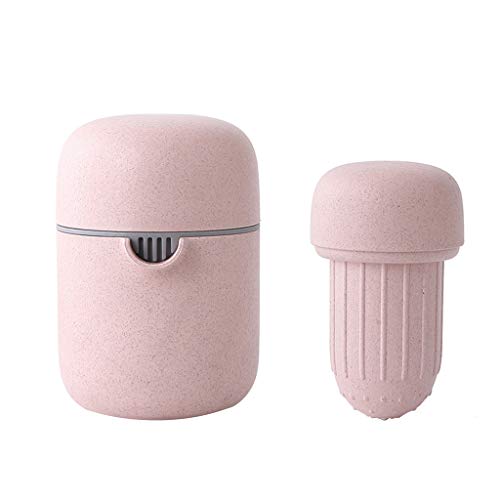 Hand Juicer Citrus, Puyujin Orange Squeezer Manual Lid Rotation Press Reamer for Lemon Lime Grapefruit with Strainer and Container (Pink)